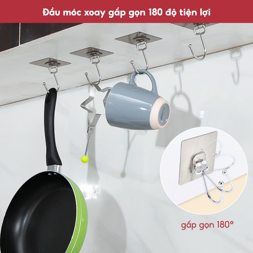 Móc Dán Tường Siêu Dính Chịu Lực Inox 304, Móc Dính Tường Treo Đồ Quần Áo Đồ Dùng Đa Năng Tiện Ích