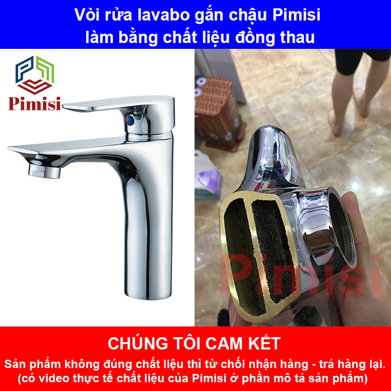 Vòi Nước Lavabo Pimisi PV-306C-1 Nóng Lạnh 1 Lỗ, Thân Củ Gật Gù Làm Từ Đồng Thau Mạ Crom-Niken Sáng Bóng Dùng Cho Chậu Rửa Mặt Treo Tường 1 Lỗ Hoặc Âm Bàn Đá Trong Nhà Vệ Sinh Với Đầy Đủ Phụ Kiện Xi Phông Và Dây Cấp Nước | Hàng Chính Hãng