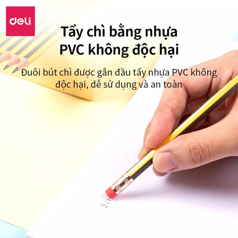 Hộp 12 bút chì gỗ Deli 2B thân lục giác có tẩy Scribe C004