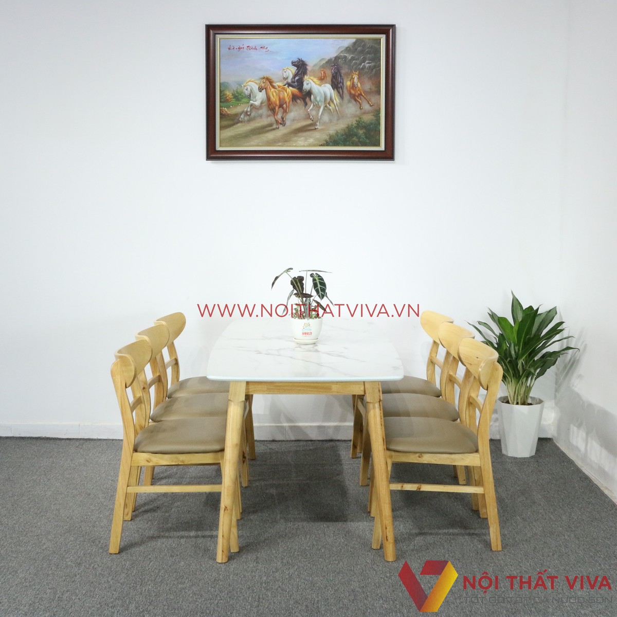 Bộ Bàn Ăn 6 Ghế Vân Đá Trắng