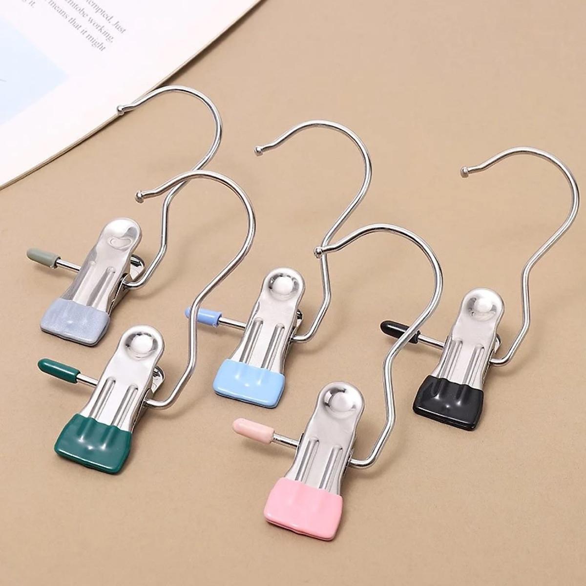 Set 20 Móc Treo Đồ Có Kẹp Chống Trượt, Kẹp Đơn Phơi Quần Áo Đa Năng Bằng Thép Không Gỉ Bọc Nhựa PVC Chắc Chắn