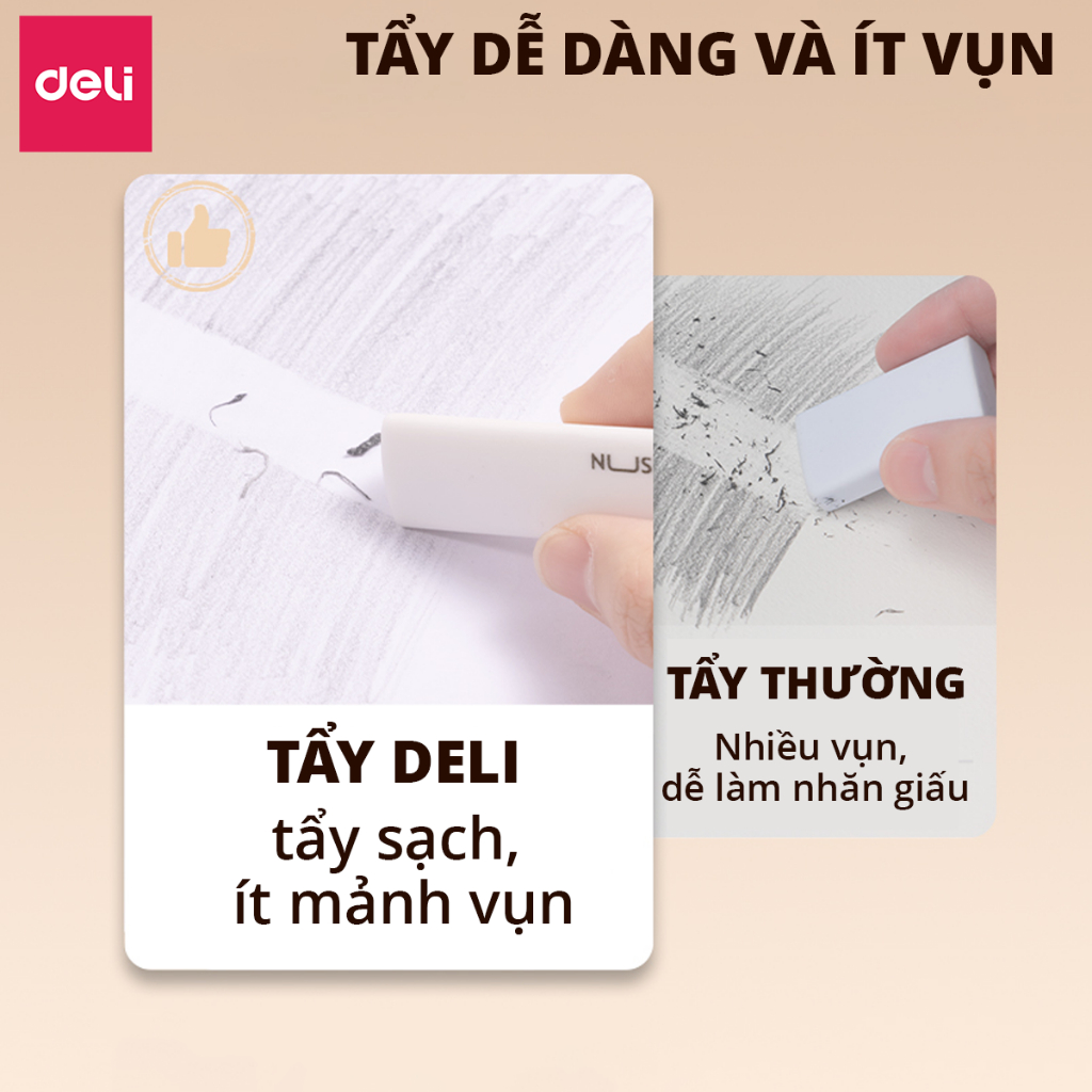 Hôp 6 Gôm Tẩy Siêu Sạch Deli Nusign Cao Cấp Tẩy Mềm Siêu Sạch Ít Vụn Không Mòn Rách Giấy Dụng Cụ Học Tập Cho Học Sinh