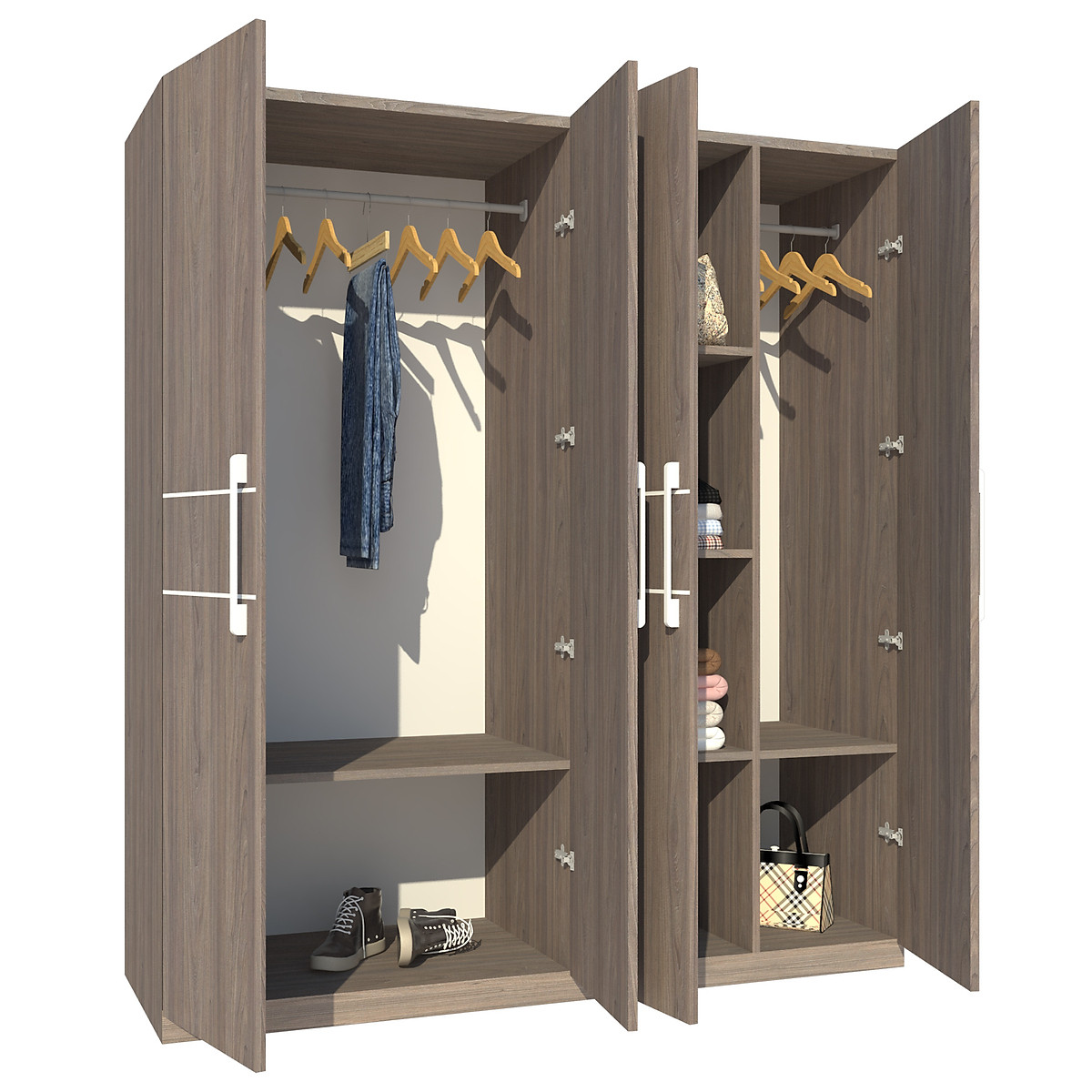 Tủ quần áo gỗ MDF Tundo 4 cánh 3 ngăn đứng màu óc chó 180 x 55 x 200cm