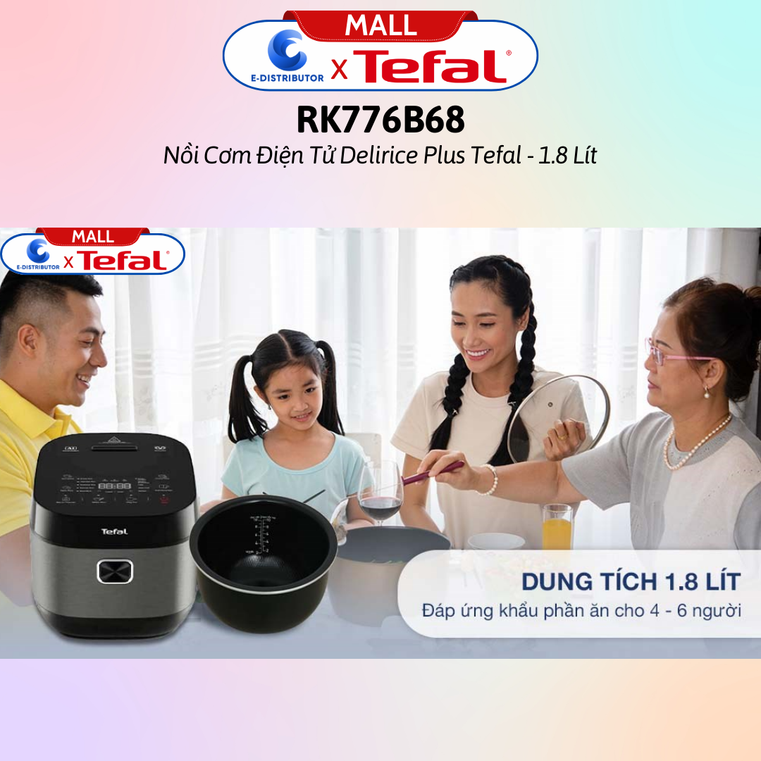 Nồi cơm điện tử Tefal 1.8 lít Delirice Plus RK776968- Hàng Chính Hãng - Dung tích: 1.8 lít, Số người ăn 4 - 6 người Công suất: 750W