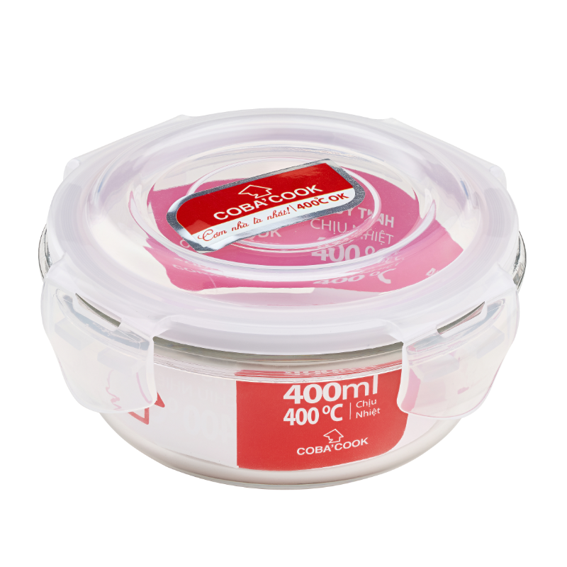Bộ 3 hộp tròn 400ml đựng cơm kèm túi hộp thủy tinh chịu nhiệt cường lực COBA