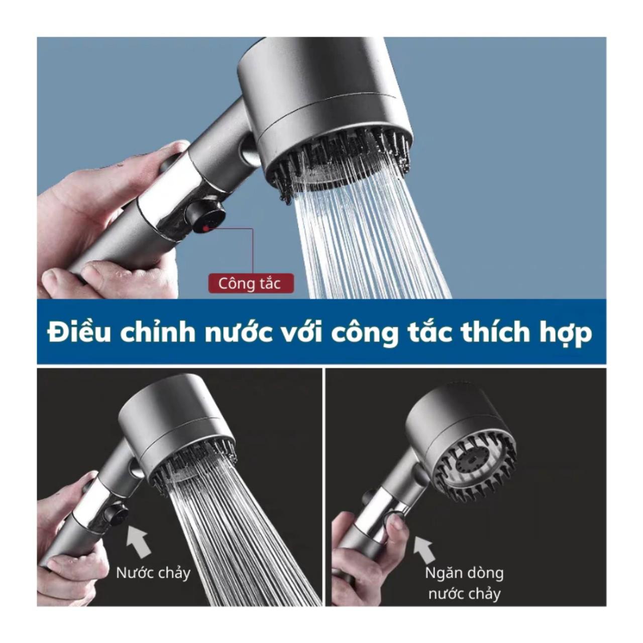 Vòi Sen Tăng Áp, Đầu Vòi Hoa Sen Mát Xa 4 Trong 1, 3 Chế Độ Áp Suất Cao Tiết Kiệm Nước, Lõi Cotton Lọc Cho Nhà Tắm - HÀNG chính hãƞg MINIIN