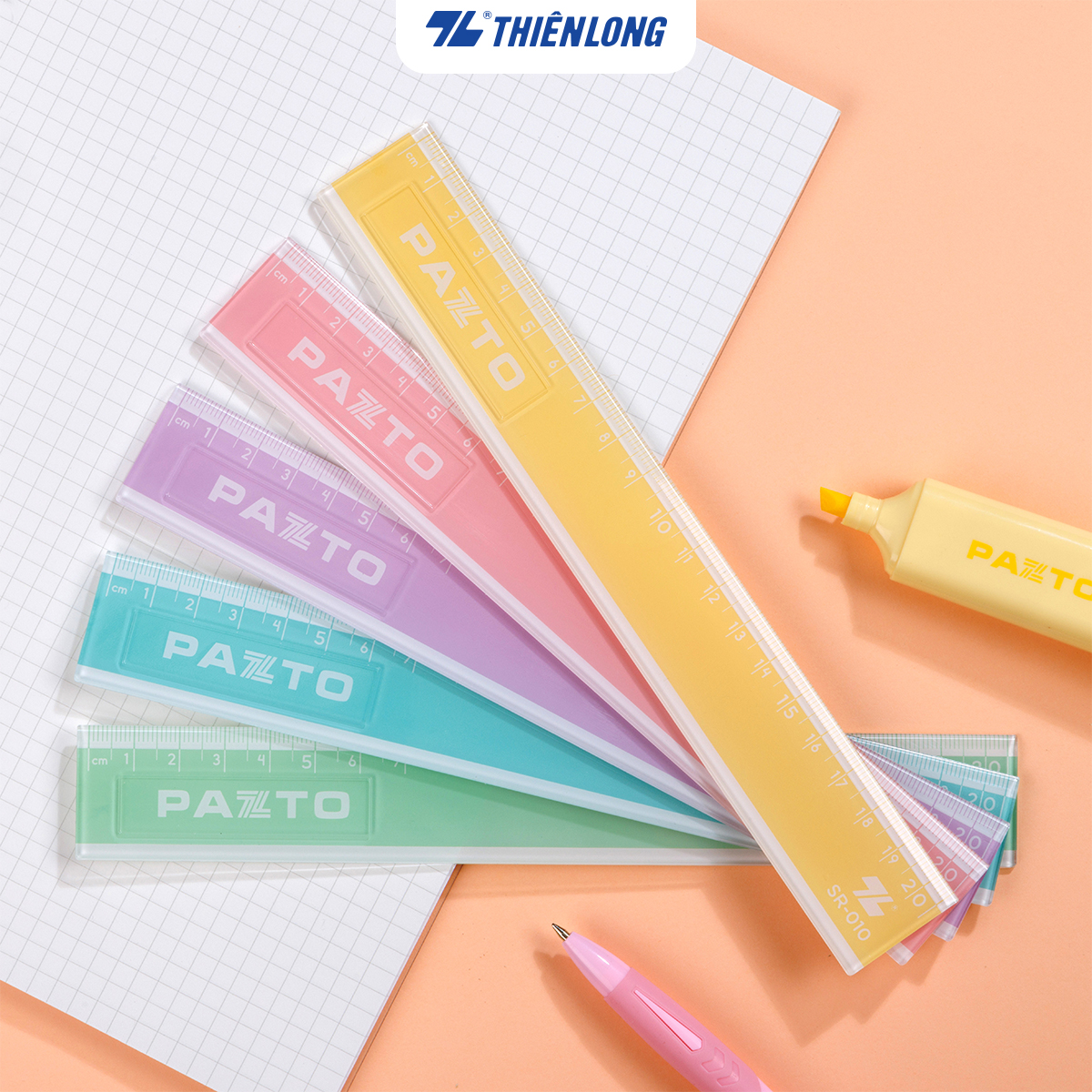 Thước nhựa thẳng màu Pastel dài 20 cm Thiên Long Pazto SR-010 - Màu ngẫu nhiên
