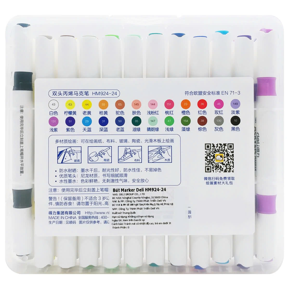 Hộp 24 Bút Màu Acrylic 2 Đầu - Deli HM924