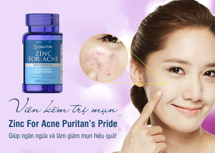 Kẽm hỗ trợ trị mụn, làm đẹp da mụn Puritan