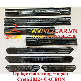Ốp bậc cửa, nẹp bước chân trong, ngoài CARBON xe Hyundai Creta 2022- 2023, vân CACBON cao cấp