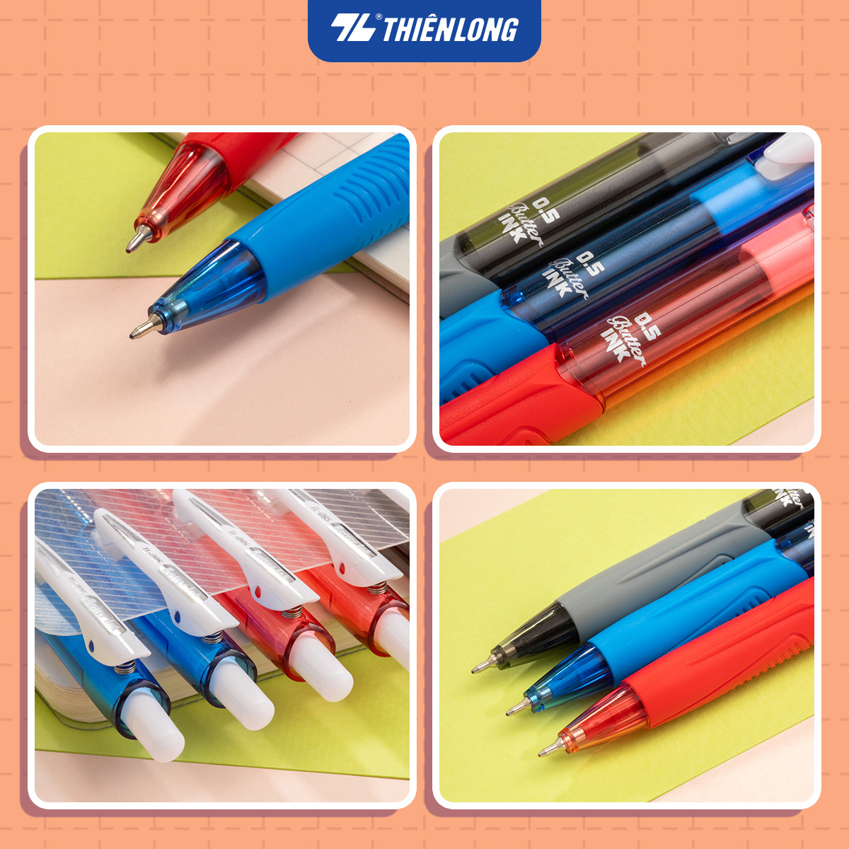 Combo 5-10-20 Bút Bi Thiên Long TL-095 - Tự động thu ngòi khi cài vào túi áo