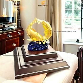 Tượng Đôi Cá Chép Dát Vàng 24K(	24x18x13 cm) MT Gold Art- Hàng chính hãng, trang trí nhà cửa, phòng làm việc, quà tặng sếp, đối tác, khách hàng, tân gia, khai trương 