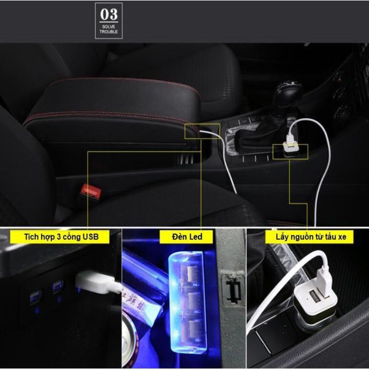 Hộp Tỳ Tay Dành Cho Xe Mitsubishi Xpander Mẫu Bệt Tích Hợp 3 Cổng Sạc USB