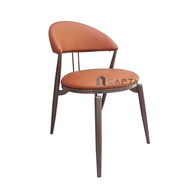 Ghế ăn nệm tròn màu cam ECO 18A-P Nội thất Capta Ghế nhà hàng nệm da công nghiệp chân sắt sơn tĩnh điện màu đen carbon bóng
