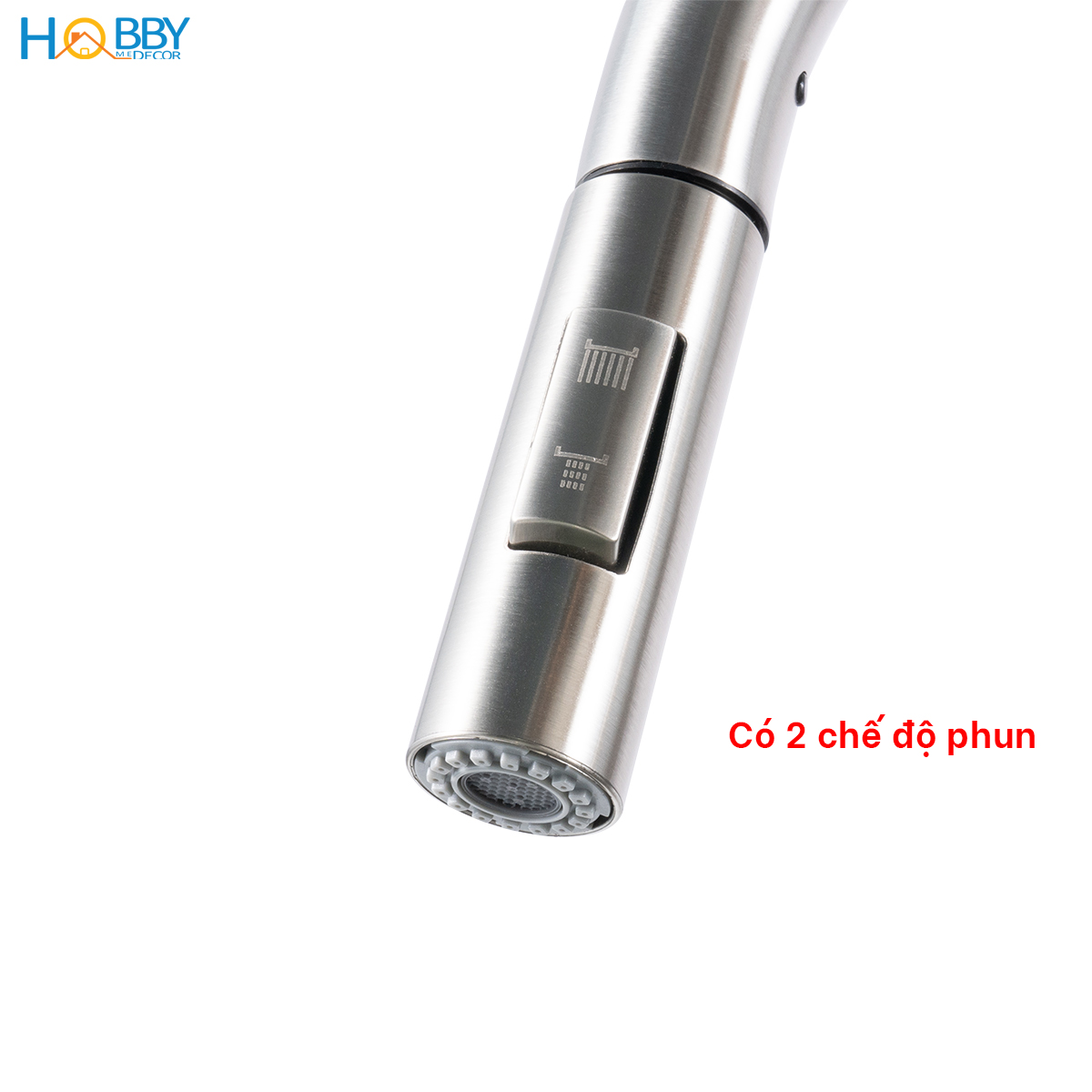 Vòi rửa chén dây rút 1 đầu lạnh inox 304 Hobby home decor VDR14 2 chế độ phun
