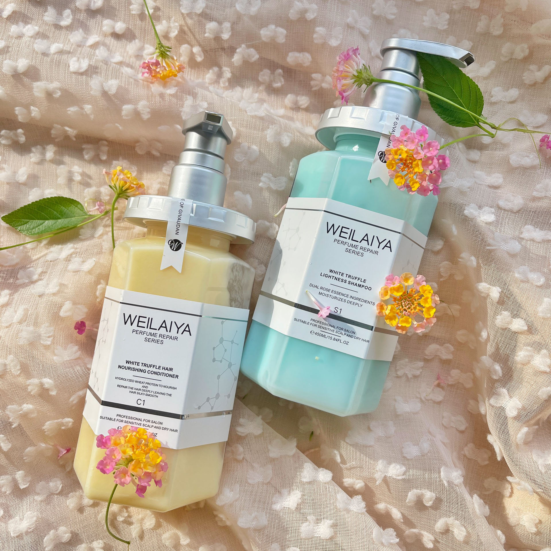 Combo Dầu gội xả phục hồi đa tầng nấm Truffle Weilaiya hương nước hoa và Dầu gội gừng hà thủ ô Weilaiya 400ml