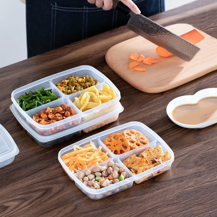 Hộp Chia Thực Phẩm 4 Ngăn - Hộp Nhựa Bảo Quản Thịt Đông Lạnh Tiện Lợi