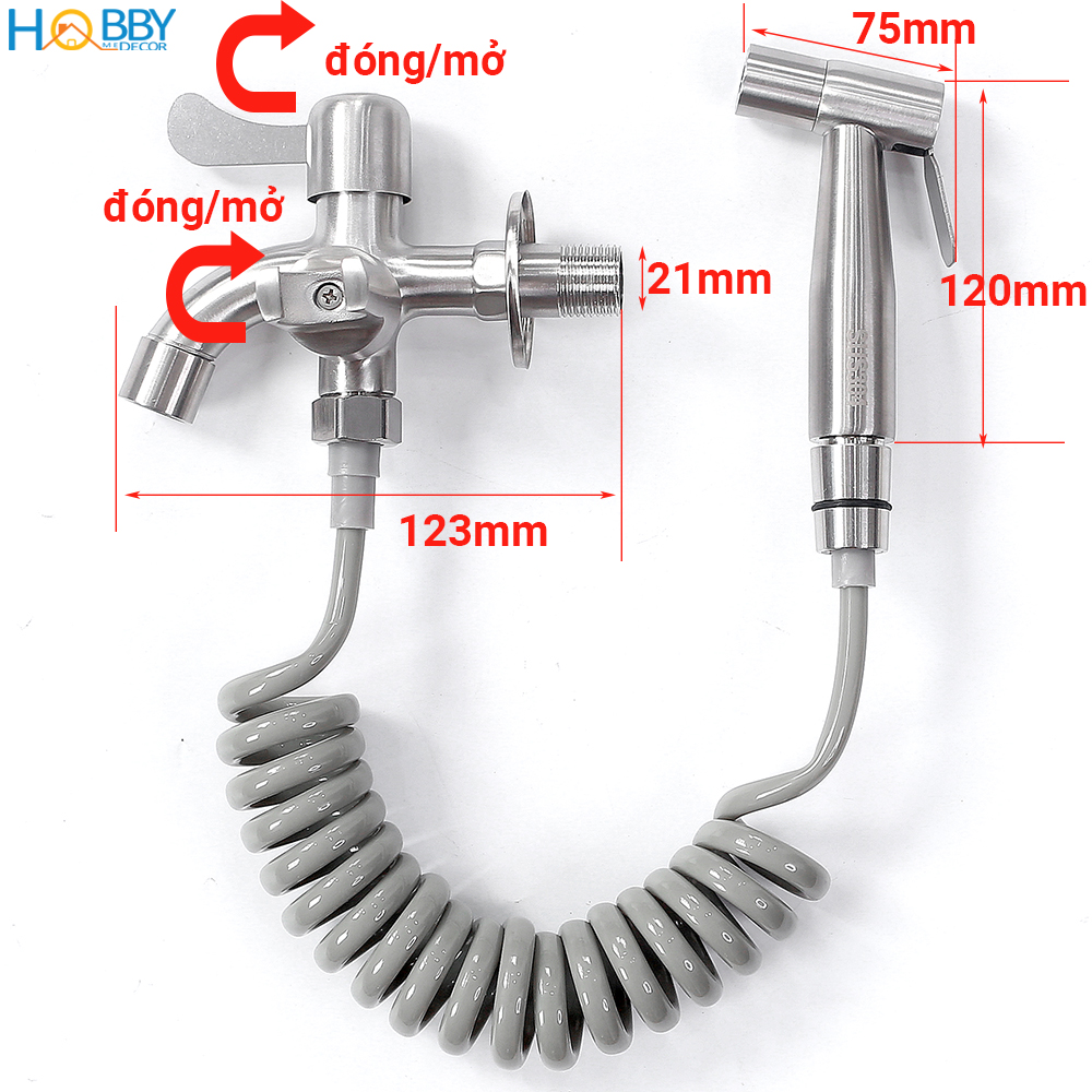 Bộ vòi xịt vệ sinh kèm vòi xả inox 304 dây lò xo Hobby Home Decor GXLX