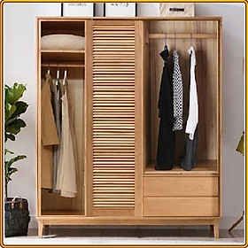 Tủ quần áo gỗ sồi Tundo 2 cánh lùa 2 cánh mở 220 x 60 x 200 cm