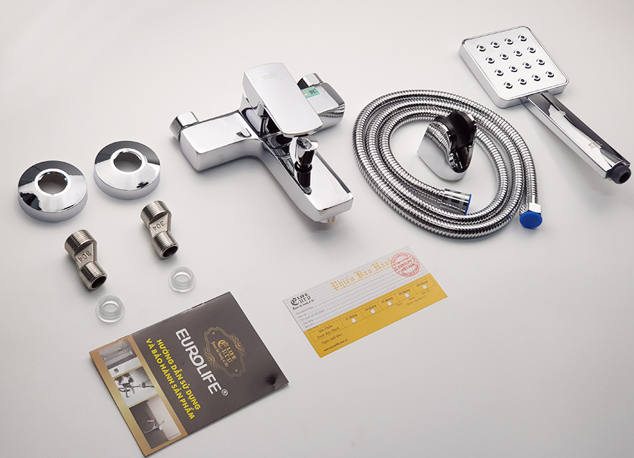 Bộ Vòi Sen Nóng Lạnh Đồng Mạ Chrome Eurolife EL-DAISY 01 (Trắng Bạc)