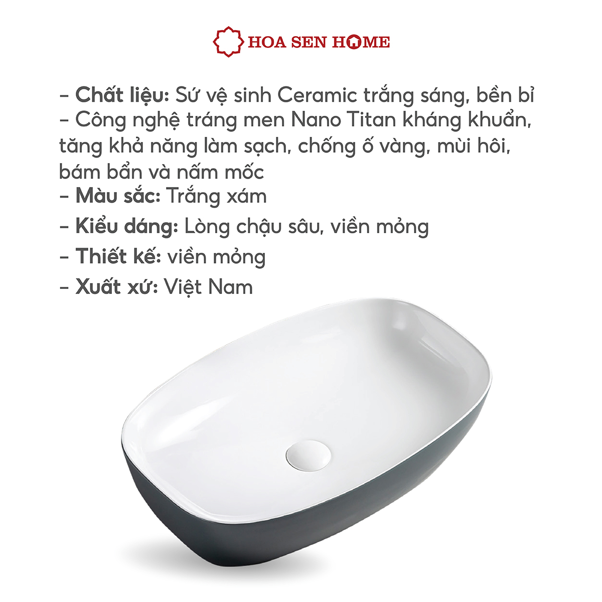 Lavabo đặt bàn TUSLO Pro PALL014, lòng chậu sâu, chất liệu sứ Ceramic cao cấp, công nghệ men Nano kháng khuẩn đến 89% - Hàng chính hãng