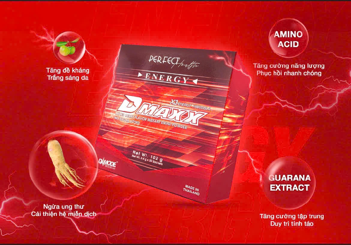 DMAXX thức uống bổ sung vitamin năng lượng không đường DAMODE 73 gói màu đỏ mỗi gói 2,2gr