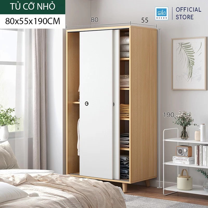 Tủ Quần Áo Kết Hợp Cửa Lùa Hiện Đại Màu Trắng Phối Vân Gỗ Sồi Thương Hiệu SIB Decor TA07