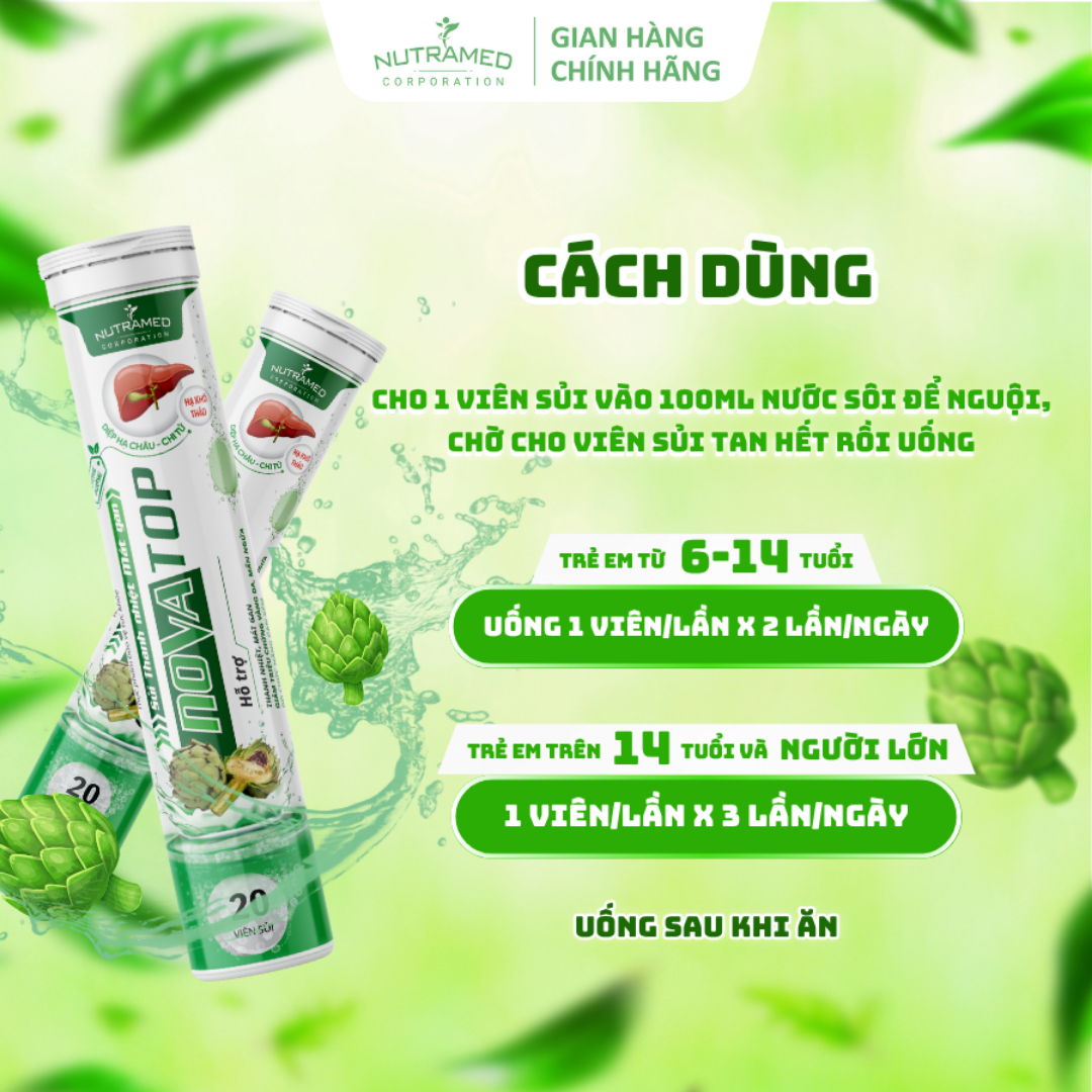 Viên sủi thanh nhiệt mát gan Novatop hỗ trợ thanh nhiệt, giảm nhiệt miệng, tiêu độc, mát gan (20 viên) - Nutramed