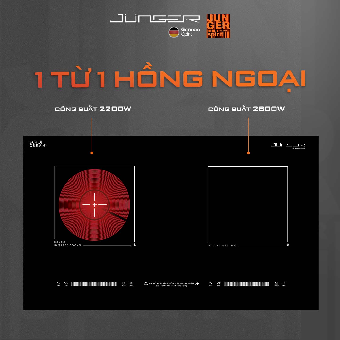 Bếp đôi điện từ hồng ngoại JUNGER MTD-18 3400W Không kén nồi Hàng Chính Hãng Bảo Hành 36 Tháng