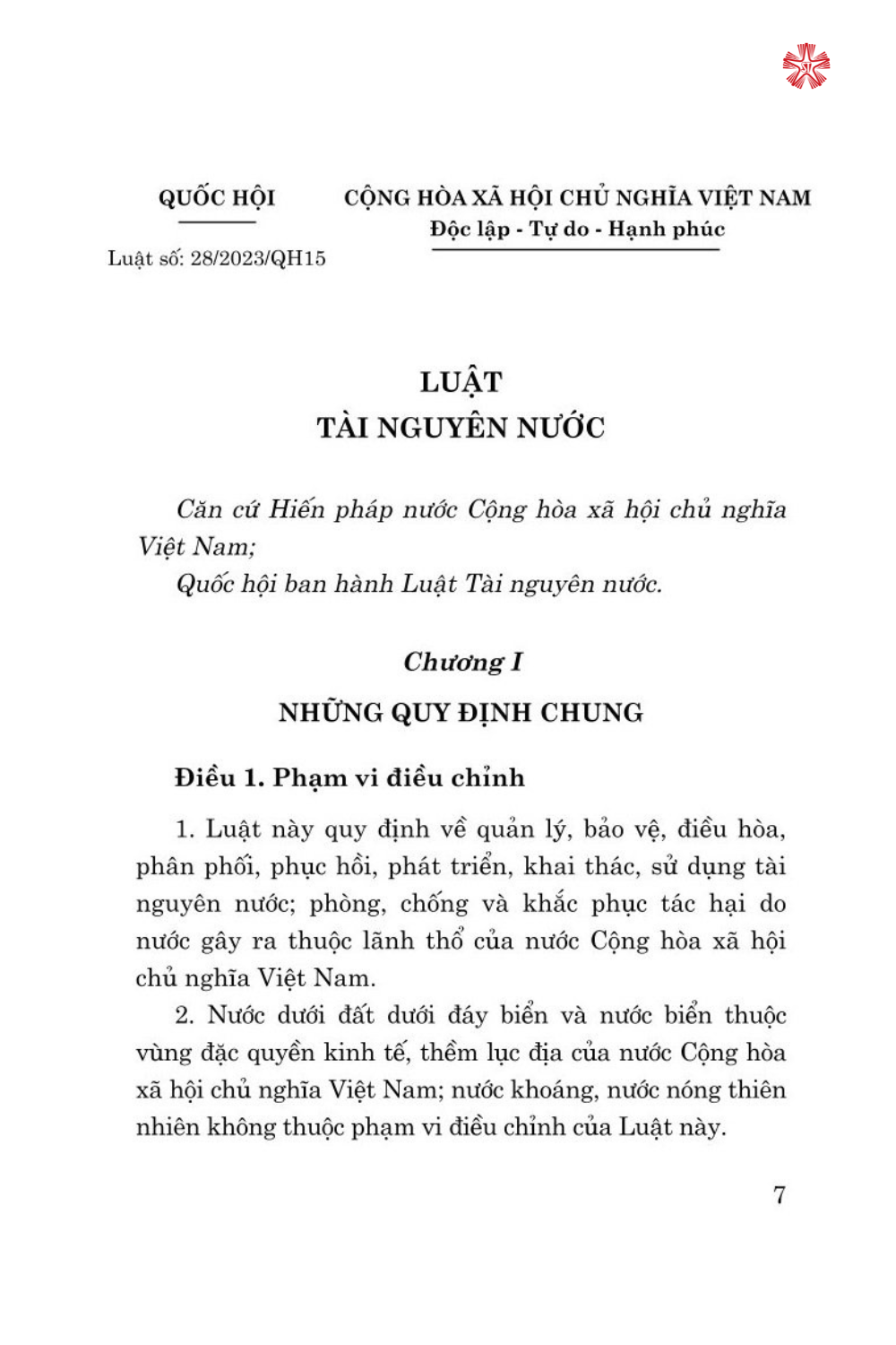 Luật tài nguyên nước ( bản in 2024)