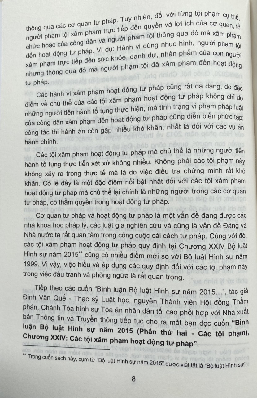 Bình Luận Khoa Học Bộ Luật Hình Sự năm 2015 ( Phần Thứ Hai – Các Tội Phạm ) Chương XXIV Các Tội Hoạt Động Tư Pháp