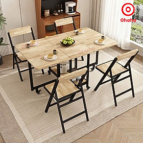 [ Miễn phí giao hàng và lắp đặt tại TP.HCM] Bộ bàn ăn thông minh xếp gọn đa năng có ghế và bánh xe Ohaha - BA013