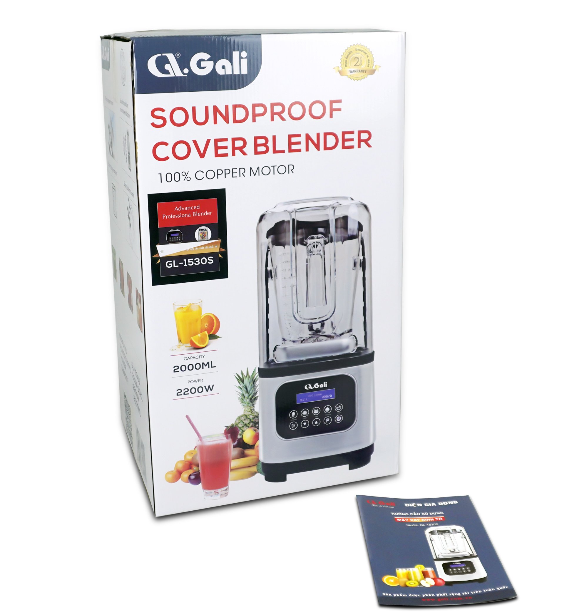Sinh Tố Công Nghiệp Gali GL-1530S Dung tích 2 Lít, thiết kế chống ồn, Motor 100% dây đồng đảm bảo độ bền bỉ, bảng điều khiển dạng cảm ứng, lưỡi dao bằng thép không gỉ. Hàng chính hãng bảo hành 24 tháng