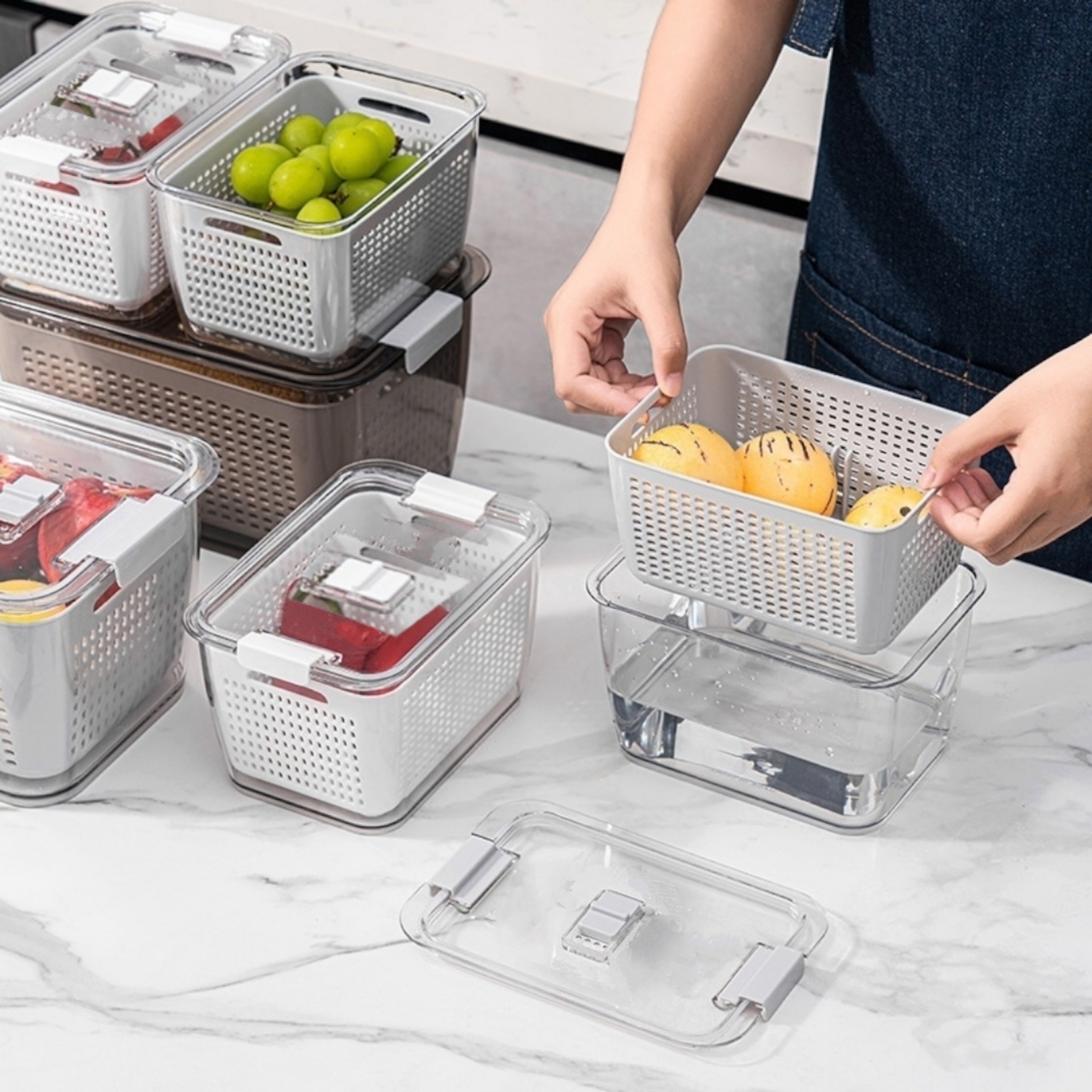 BỘ HỘP KÈM RỔ ĐỂ TỦ LẠNH BẢO QUẢN THỰC PHẨM 2 IN 1 GIẢI PHÁP BẢO QUẢN THÔNG MINH TIỆN LỢI CAO CẤP