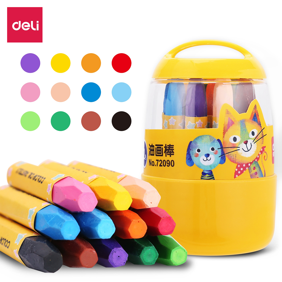 Bút màu sáp dầu học sinh hộp nhựa Deli - 12/18/24 màu - 72090/72091/72092