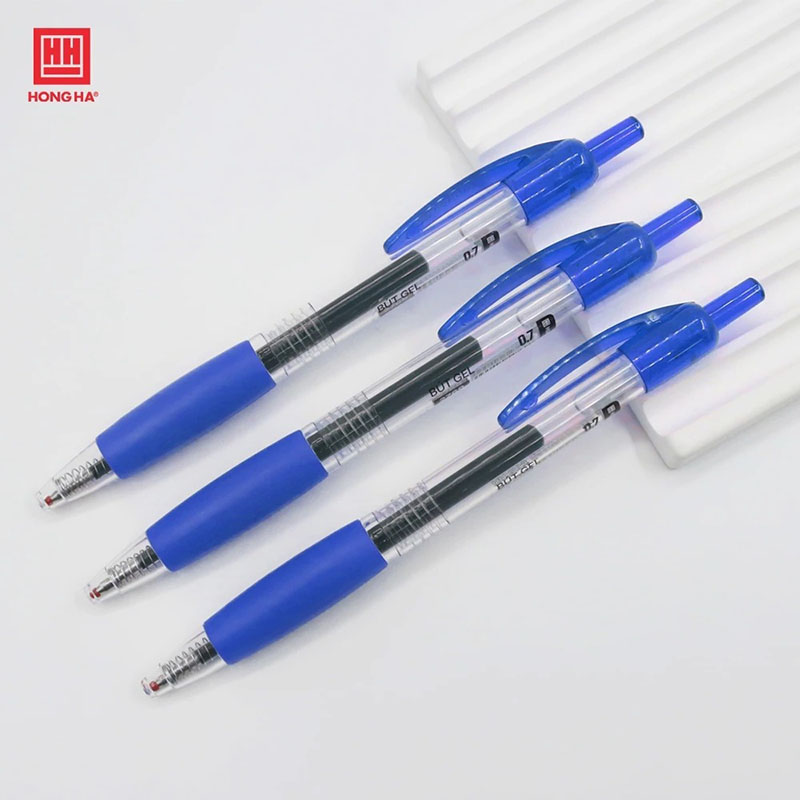 Hộp 12 Bút Gel Hồng Hà dạng bấm, có grip đầu ngòi 0.7mm cho nét viết êm, trơn - 2769 HH-209