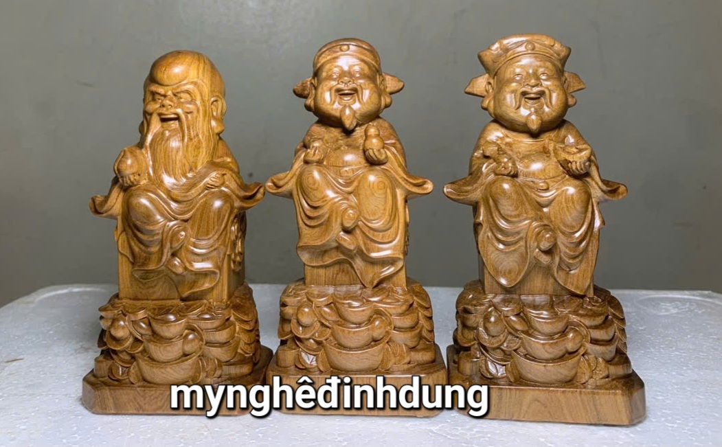 Bộ tượng tam đa phúc lộc thọ bằng gỗ bách xanh thơm nức kt cao 15x7x5cm