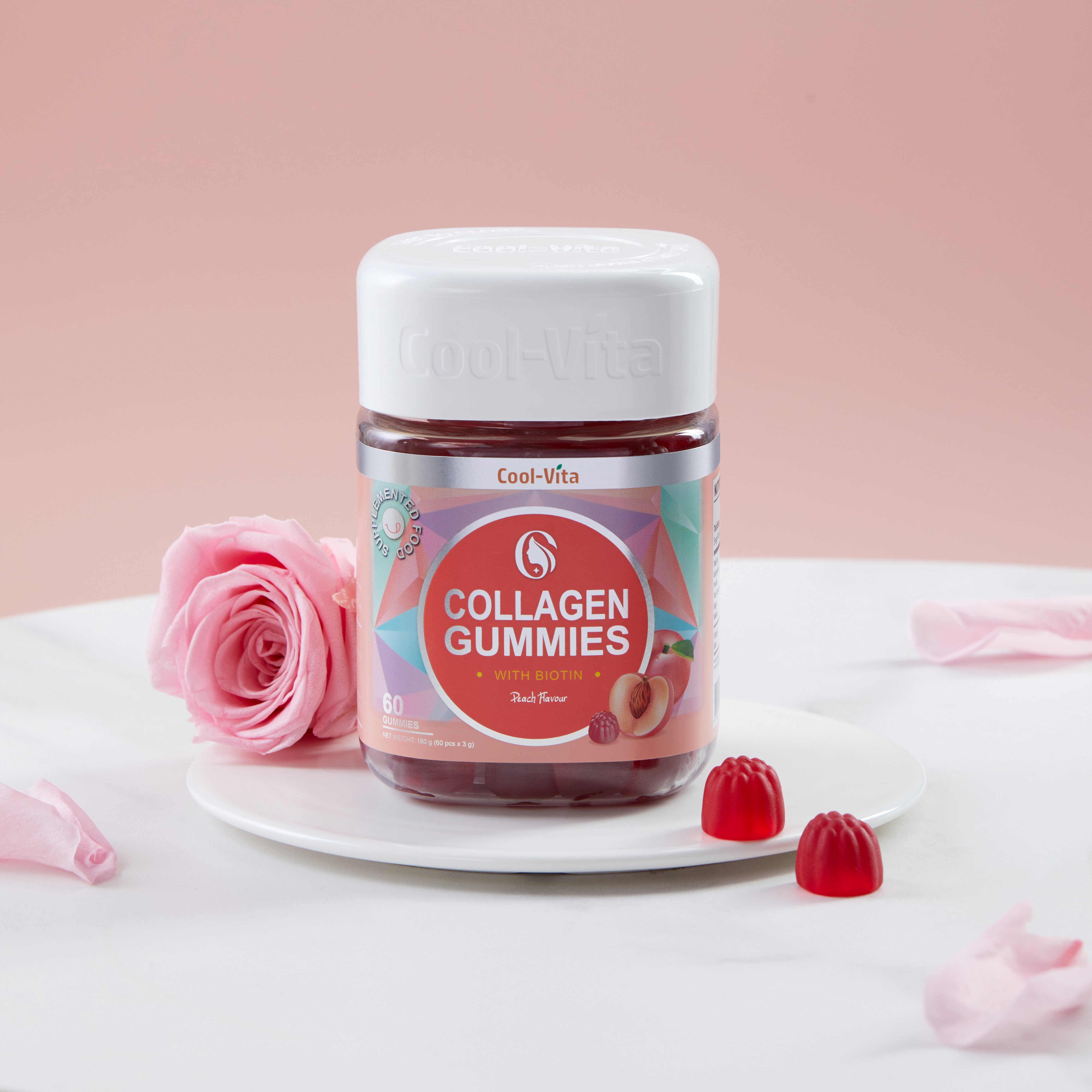 Combo 2 Hộp Kẹo Dẻo Collagen Hỗ Trợ Trẻ Hóa Sáng Da - Cải Thiện Sức Khỏe Tóc Móng Vị Đào Kết Hợp Biotin, Vitamin C & Vitamin E Coolvita (60 viên x 3g)/hộp