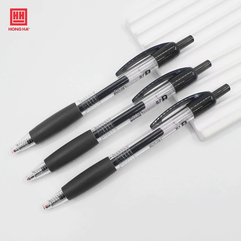 Hộp 12 Bút Gel Hồng Hà dạng bấm, có grip đầu ngòi 0.7mm cho nét viết êm, trơn - 2769 HH-209