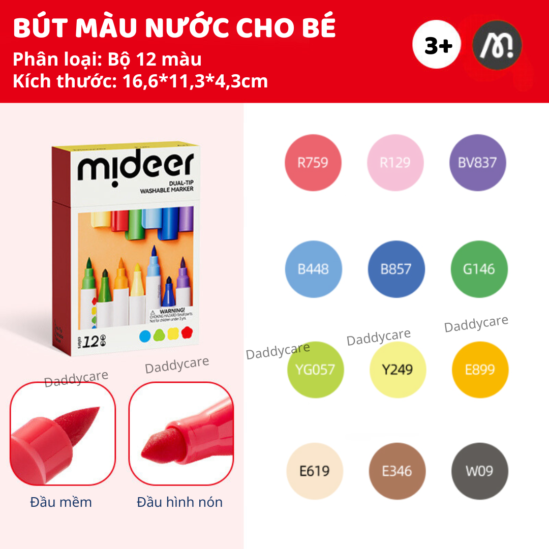 Bút màu 2 đầu , bút highlight đồ dùng học tập cho bé Dual- Tip Washable Marker Mideer