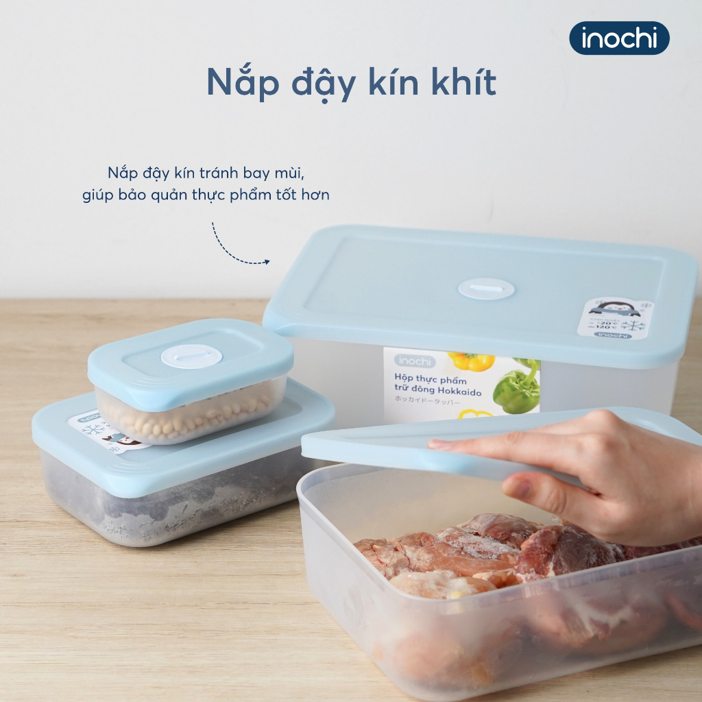 Hộp Đựng Thực Phẩm Trữ Đông Chữ Nhật Nhiều Cỡ Nắp Có Thiết Kế Đồng Hồ Ghi Nhớ Thời Gian Lưu Trữ ( Tặng kèm khăn lau đa năng pakasa ) - Hàng Chính Hãng INOCHI ( Giao màu ngẫu nhiên)