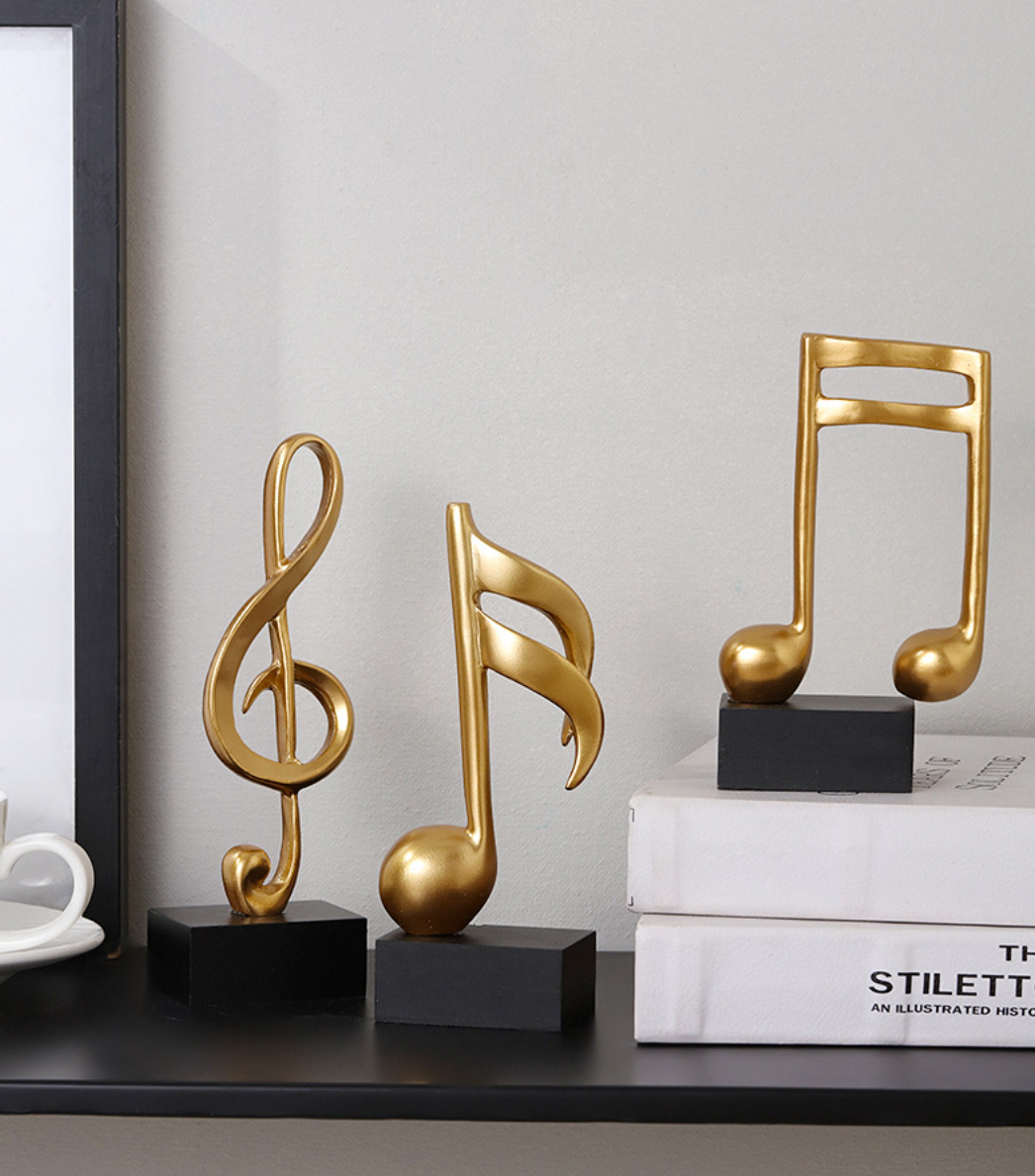 Mô hình 3 nốt nhạc, khoá sol mạ đồng trang trí đàn Piano, đồ decor trang trí nội thất tủ kệ , bàn làm việc - Hàng chính hãng