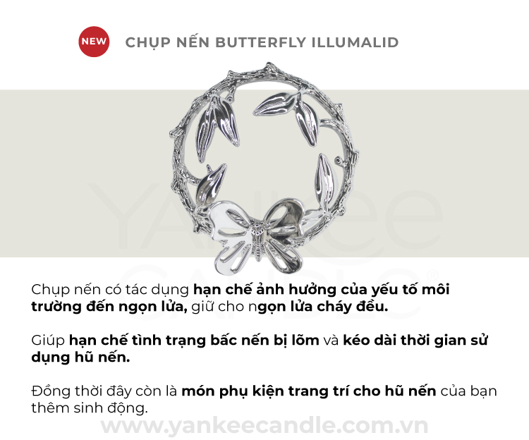 Chụp nến trang trí Yankee Candle - Matte Silver Butterfly