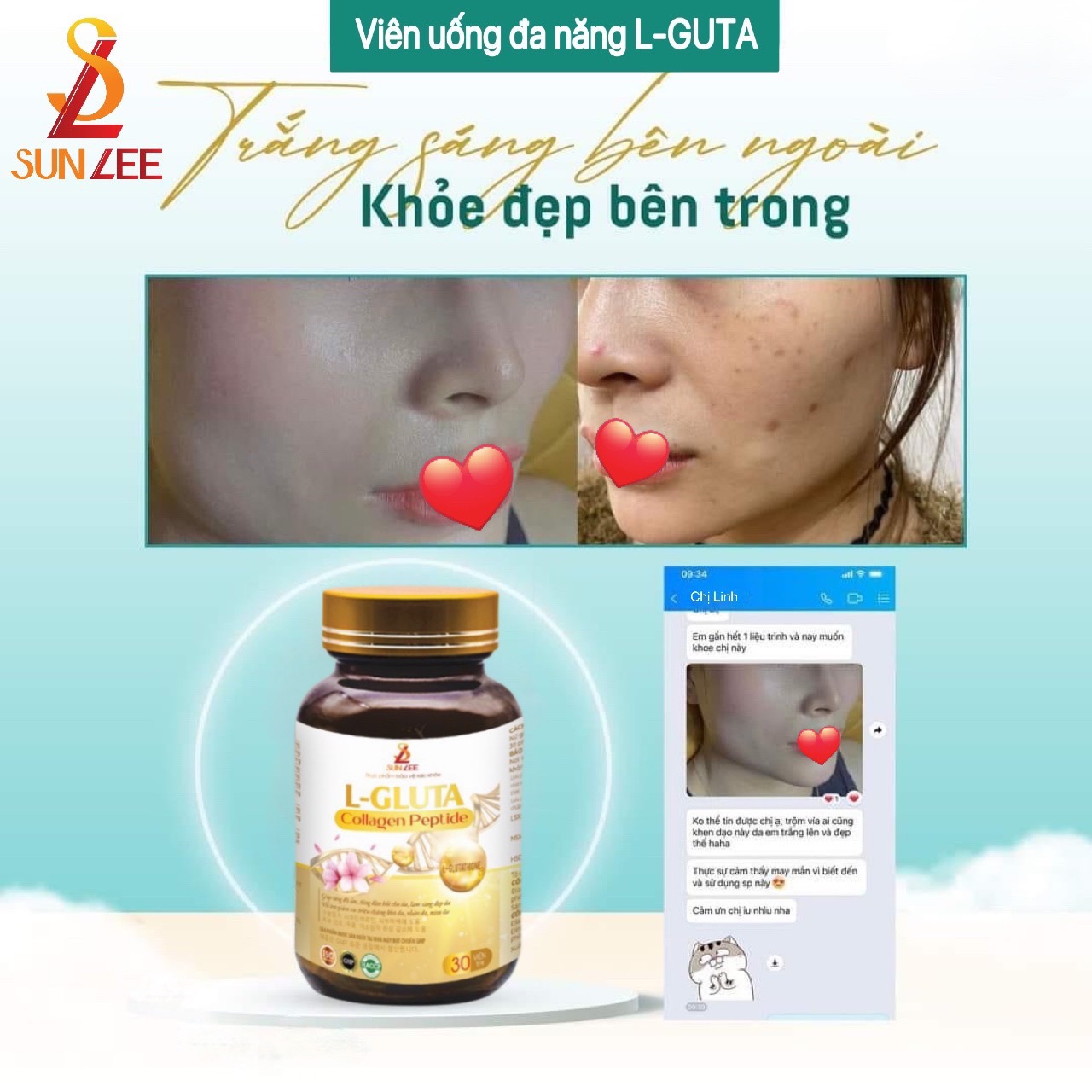Trắng da COLLAGEN - L- Guta viên uống nâng tone da, chống nắng nội sinh