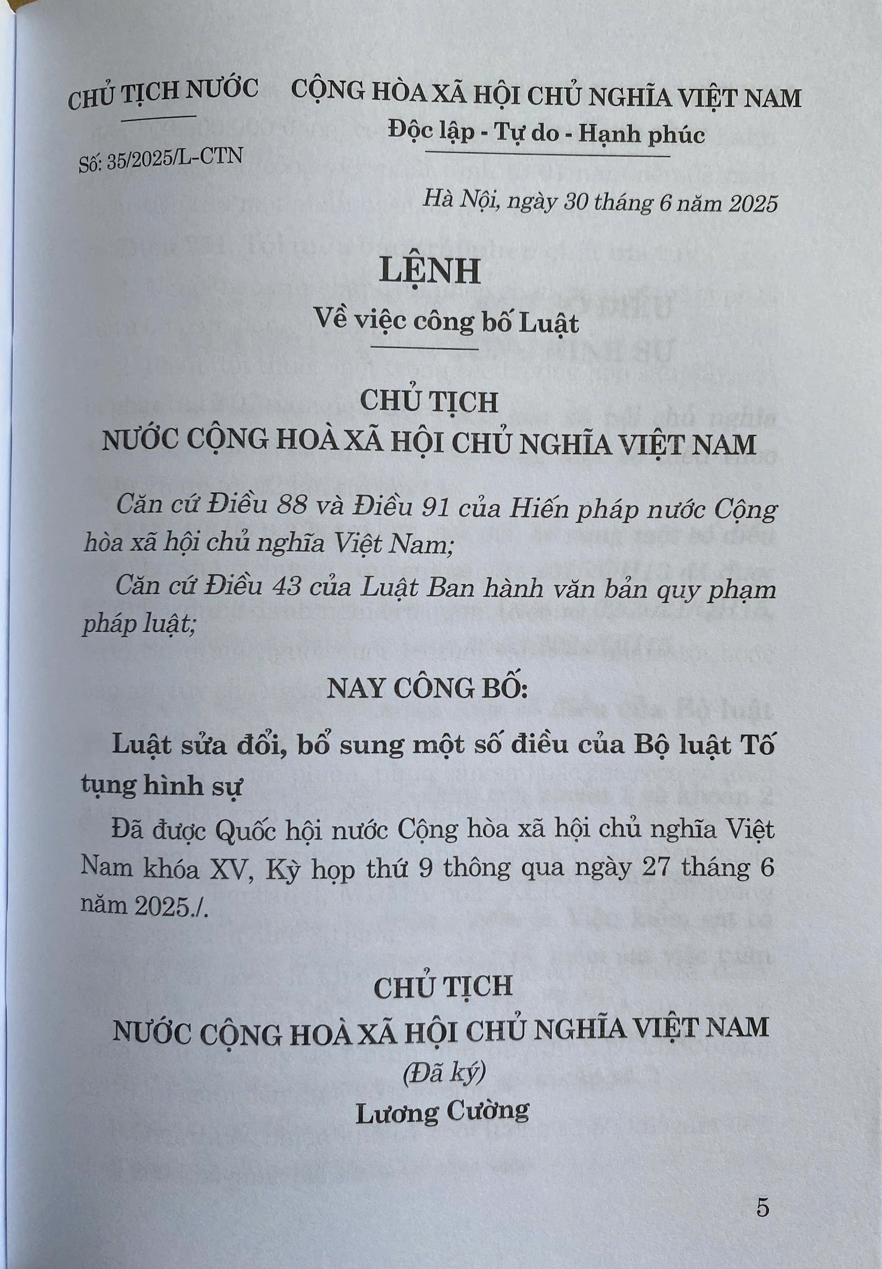 Luật Sửa Đổi, Bổ Sung Một Số Điều Của Bộ Luật Hình Sự Năm 2025
