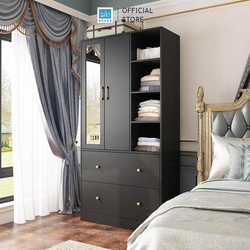 Tủ Quần Áo Có Gương Soi, 2 Ngăn Kéo Lớn Tiện Dụng Thiết Kế Hiện Đại SIB Decor TA202