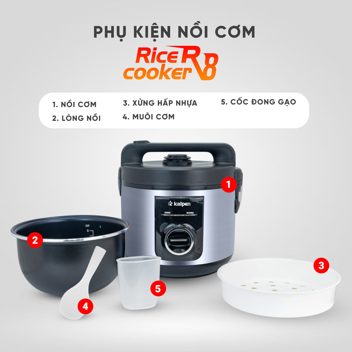 Nồi cơm điện cao cấp Kalpen R8 dung tích 1.2L công suất 500W chuẩn Đức, bảo hành 2 năm - Hàng chính hãng