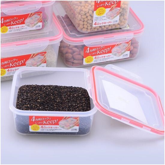 Combo 4 hộp nhựa chữ nhật bảo quản thực phẩm Inomata (Full size) - Có khóa nắp 4 chiều
