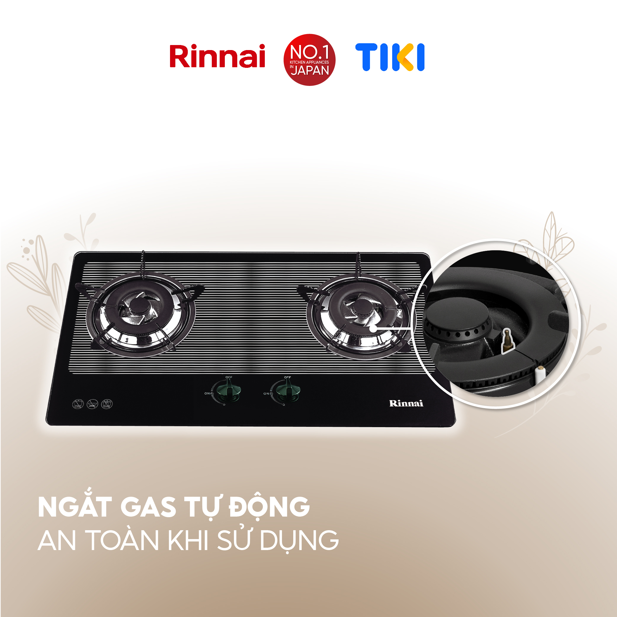 Bếp gas âm Rinnai RVB-2BG(L)N mặt bếp kính và kiềng bếp men - Hàng chính hãng.