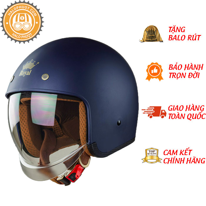 Nón bảo hiểm 3/4 ROYAL M139 có kính âm màu XANH MỰC NHÁM